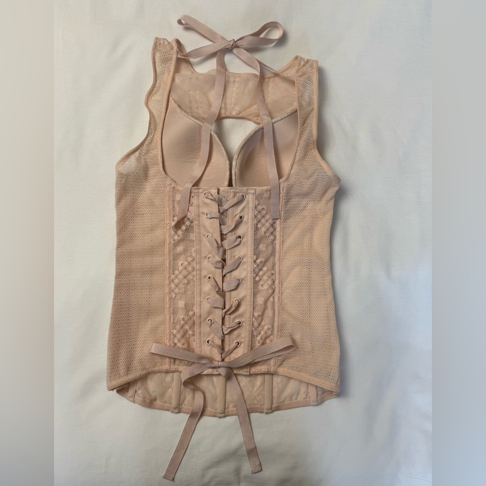 Victoria's Secret Lace Corset Blush Pink High Neck Side Zip Size 34B Romantic - Picture 6 of 13